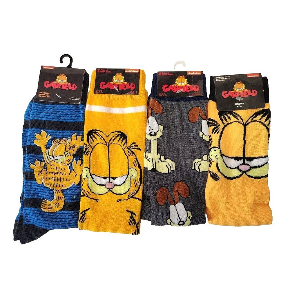 Nickelodeon Garfield and Odie Mens 4 Pack Multicolor Crew Socks Size 6-12 NWT